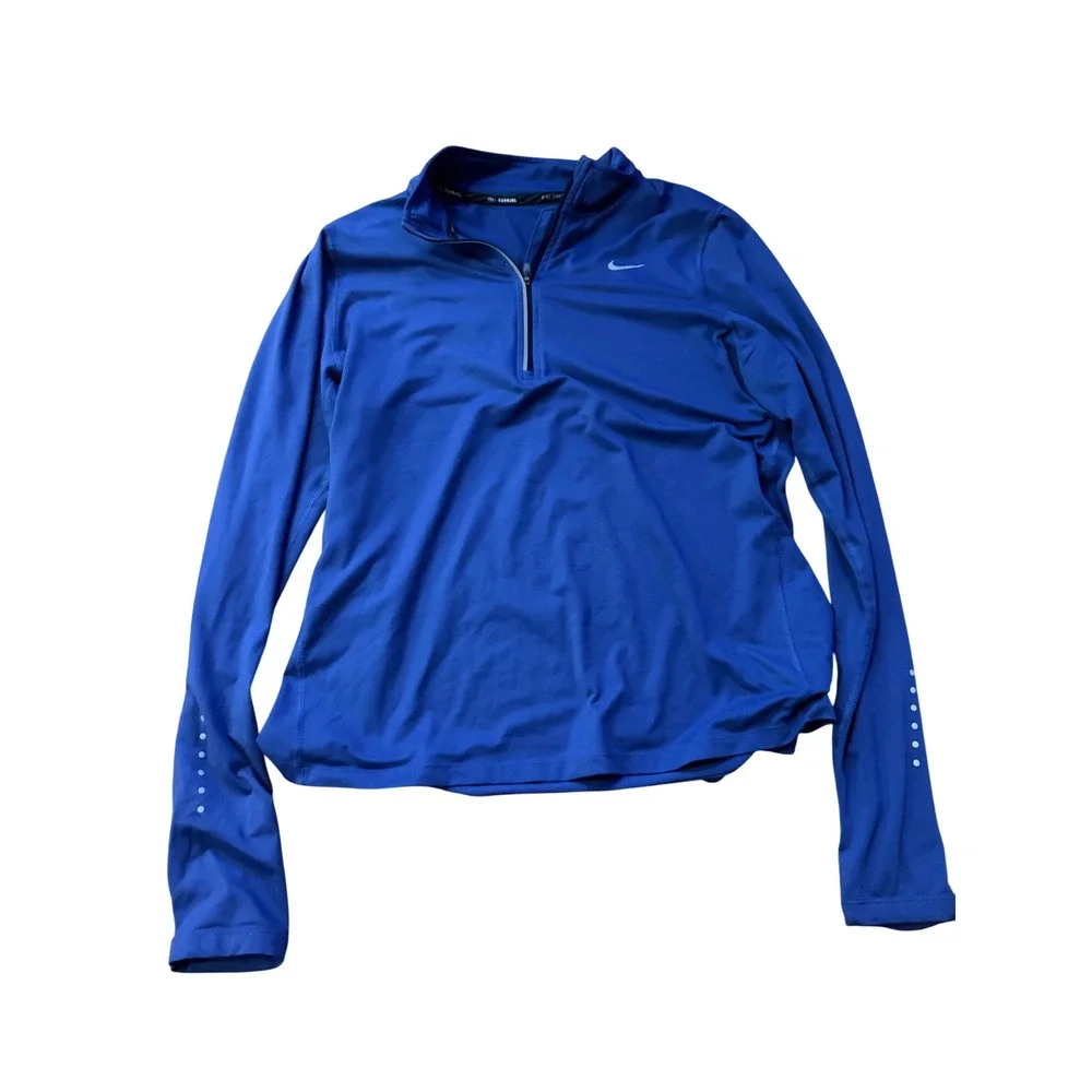 Nike Dri-FIT Running Womens Quarter Zip Pullover Royal Blue Long Sleeve Top L